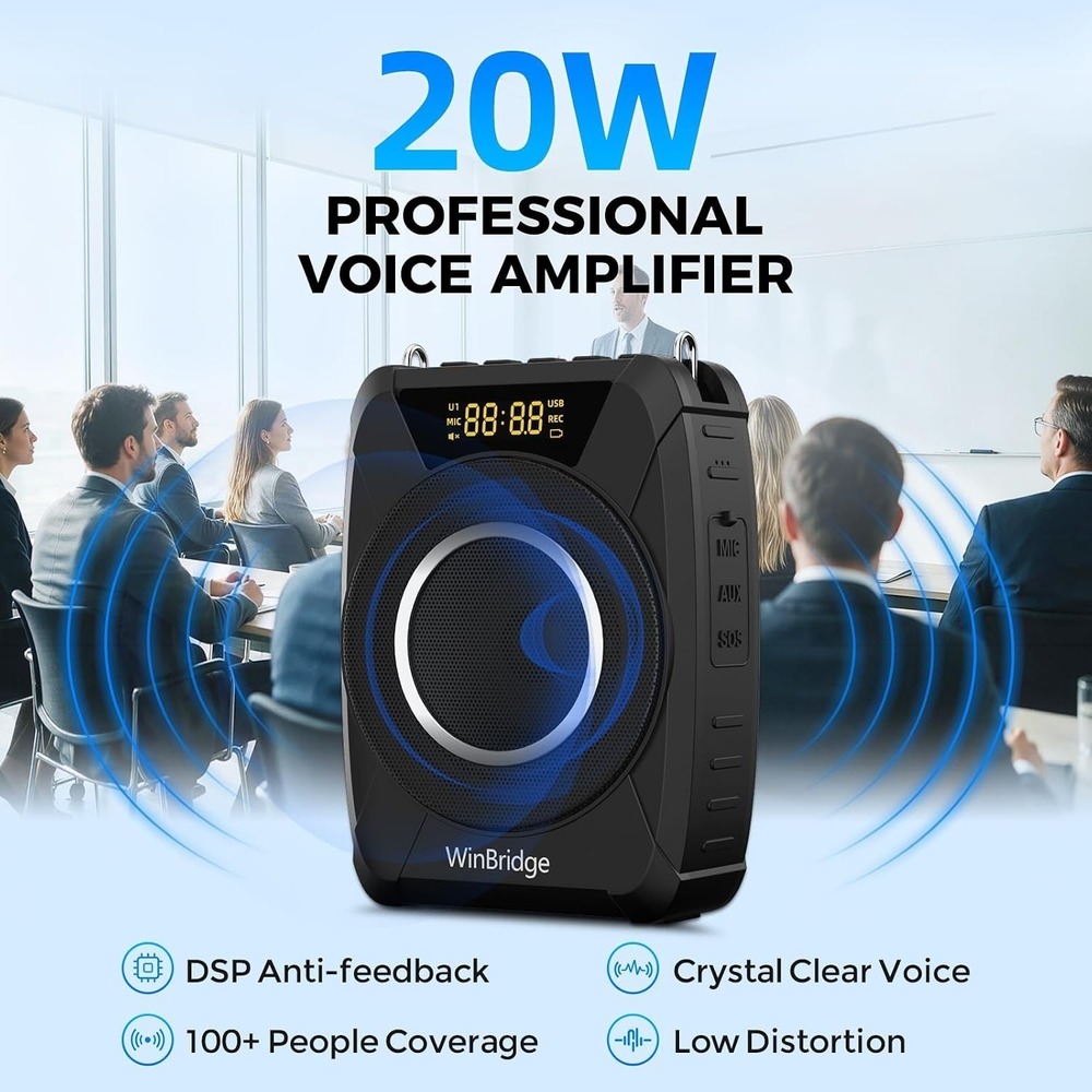 WinBridge M802 20W Portable Voice Amplifier Wireless Mic PA Bluetooth Speaker - Picture 2 of 8